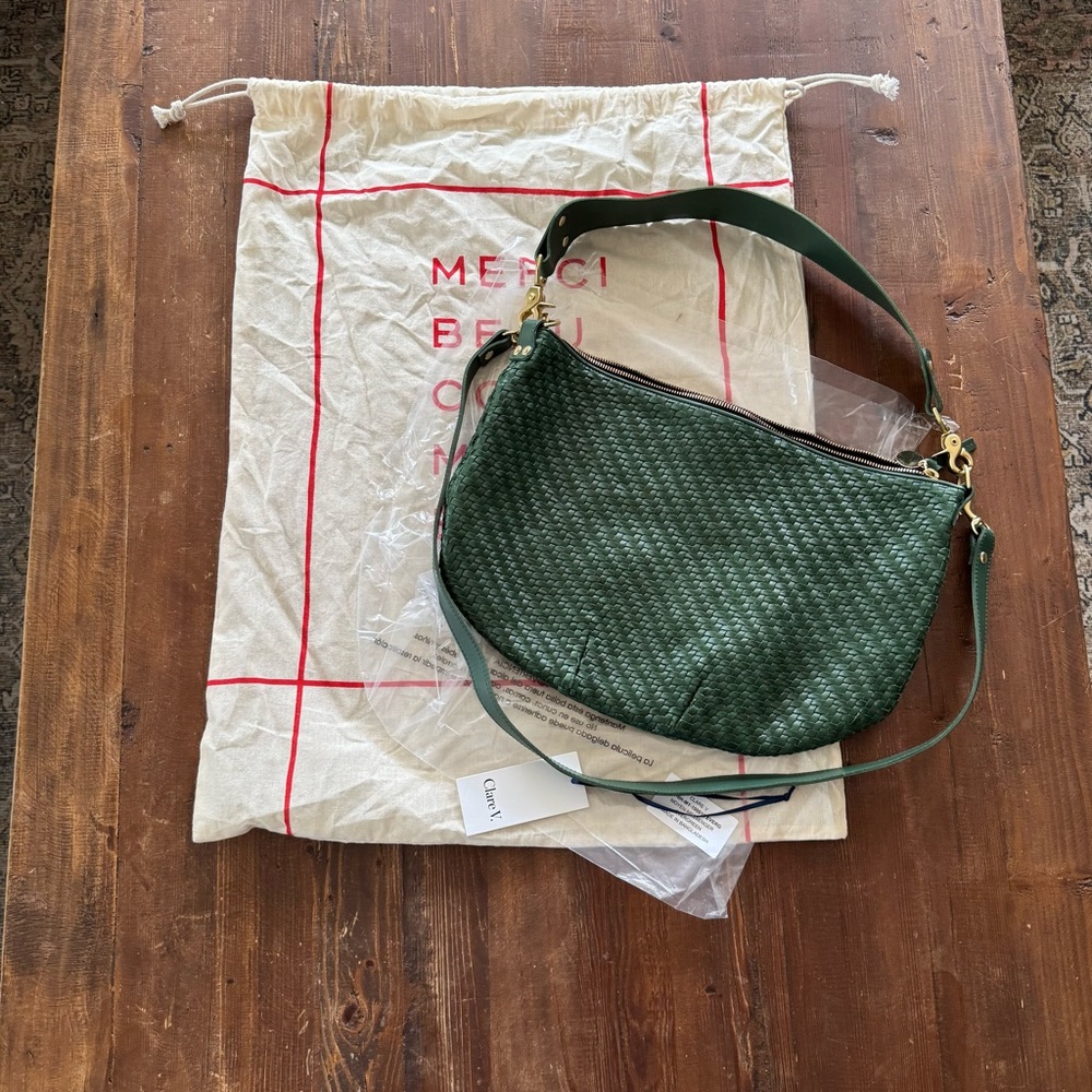 Clare V Moyen Messenger - Evergreen Woven Zig-zag Cross Body Shoulder Bag